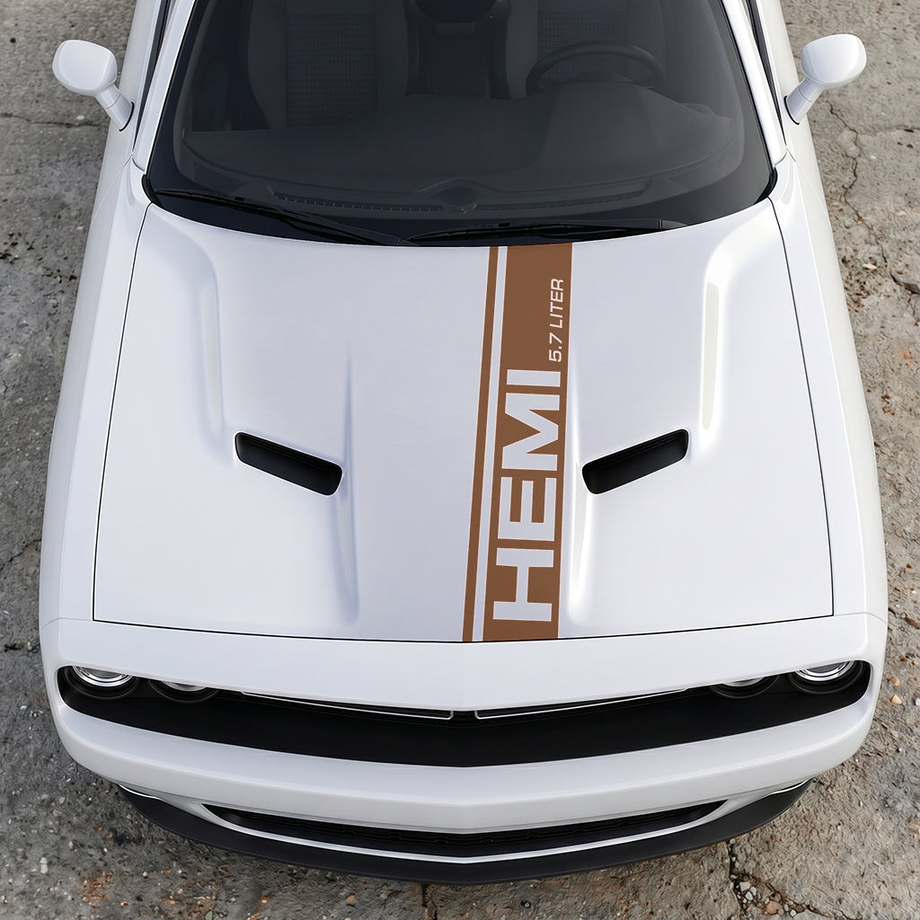 Hood Panel Decal/Sticker - HEMI 5.7 Liter Vertical Performance Stripe - Pillar Style Side-Hood Accent Vinyl Graphic Kit - For Dodge Challenger 2015-2024 - Premium Vinyl