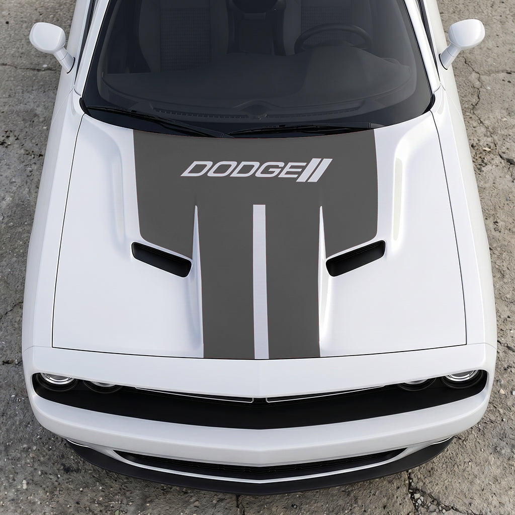 Hood Panel Decal/Sticker - Minimalist Dual-Band Racing Stripe - Clean Parallel Performance Overlay Graphic Kit - For Dodge Challenger 2015-2024 - Premium Vinyl