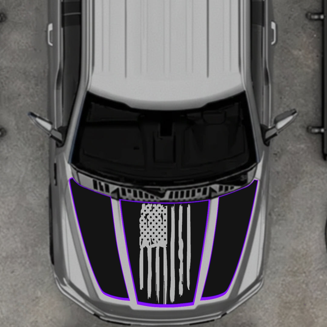 Hood Panel Decal/Sticker - USA Style 1 - Cut - Border Graphic Kit - For Ford F-150 2020-2026 - Premium Vinyl