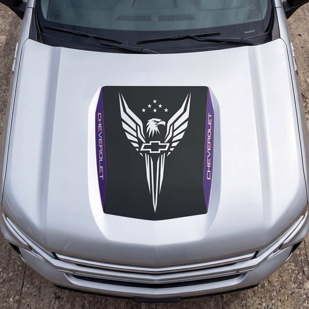 Hood Panel Decal/Sticker - Eagle Wings with Stars Graphic Decal Graphic Kit - For Chevrolet Silverado 2019-2024 - Premium Vinyl