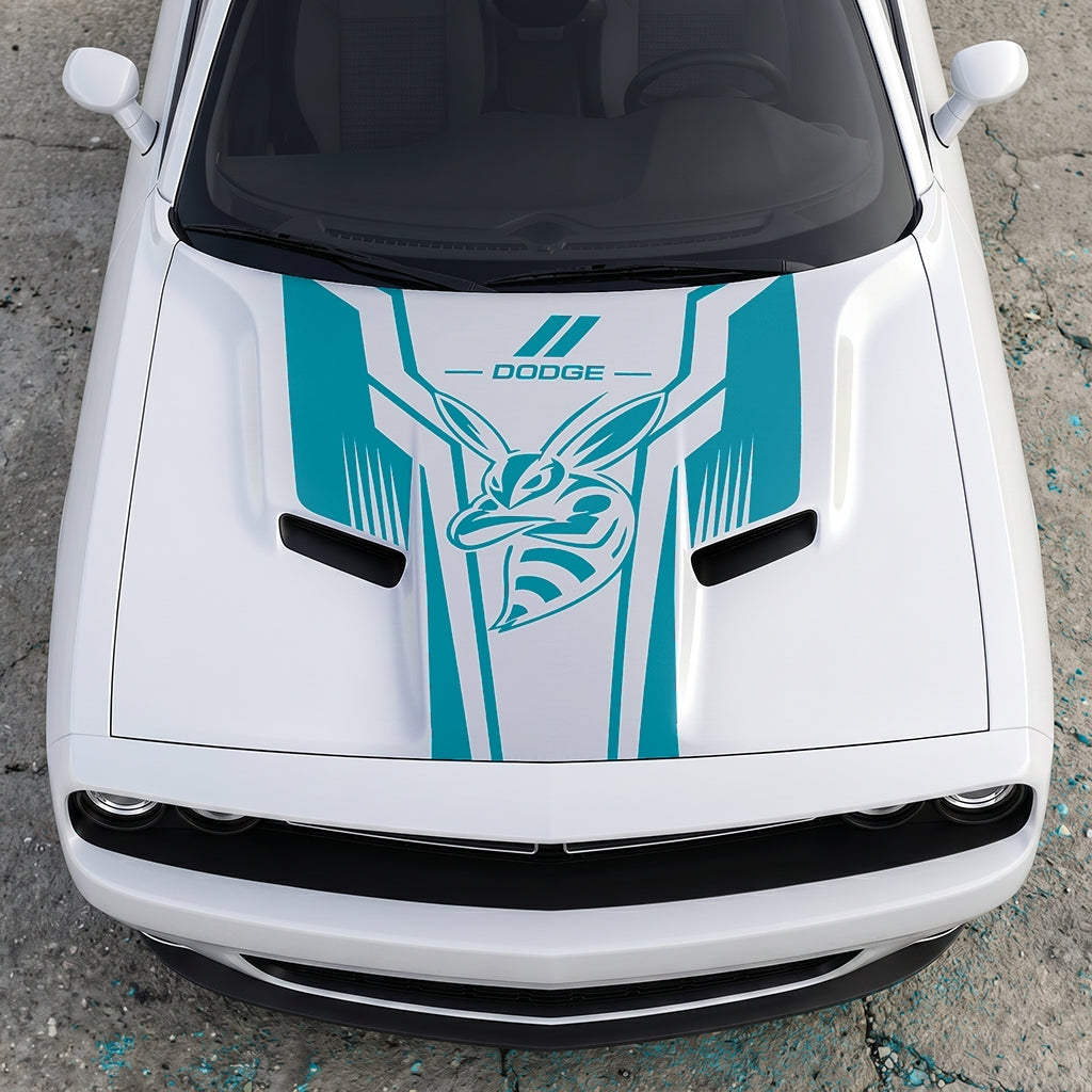 Hood Panel Decal/Sticker - Scat Pack Angry Bee Aerodynamic - Dual-Wing Performance Series Graphic Kit - For Dodge Challenger 2015-2024 - Premium Vinyl