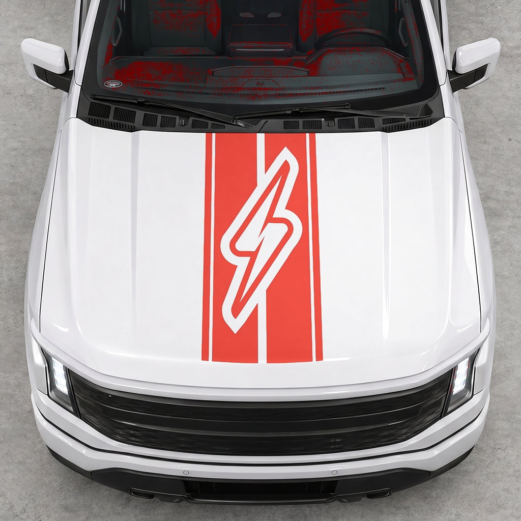 Hood Panel Decal/Sticker - Triple Stripes Electric Graphic Decal Graphic Kit - For FORD F-150 2015-2020 - Premium Vinyl
