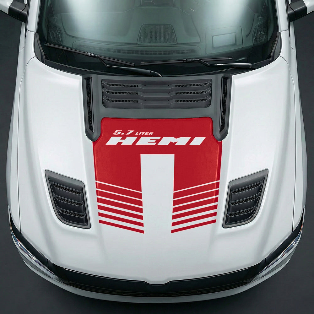 Hood Panel Decal/Sticker - Aggressive 5.7L HEMI Slotted Strobe Graphic Kit - For Dodge Ram 2019-2025 - Premium Vinyl