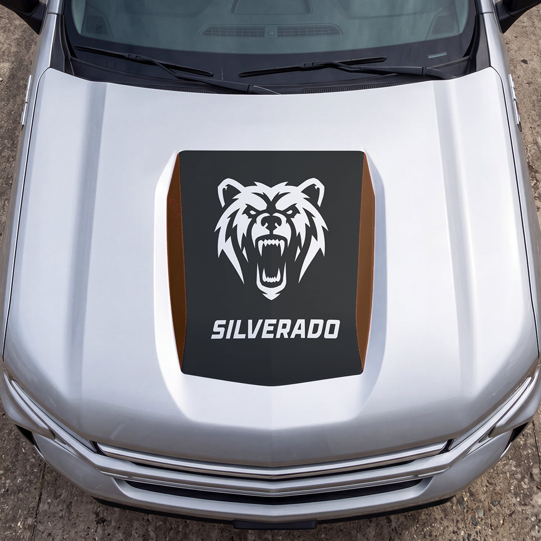 Hood Panel Decal/Sticker - Aggressive Bear Face Graphic Decal Graphic Kit - For Chevrolet Silverado 2019-2024 - Premium Vinyl