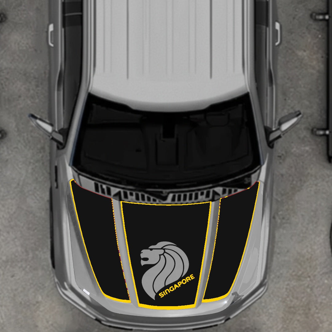 Hood Panel Decal/Sticker - Singapore - Cut  - Border Graphic Kit - For Ford F-150 2020-2026 - Premium Vinyl
