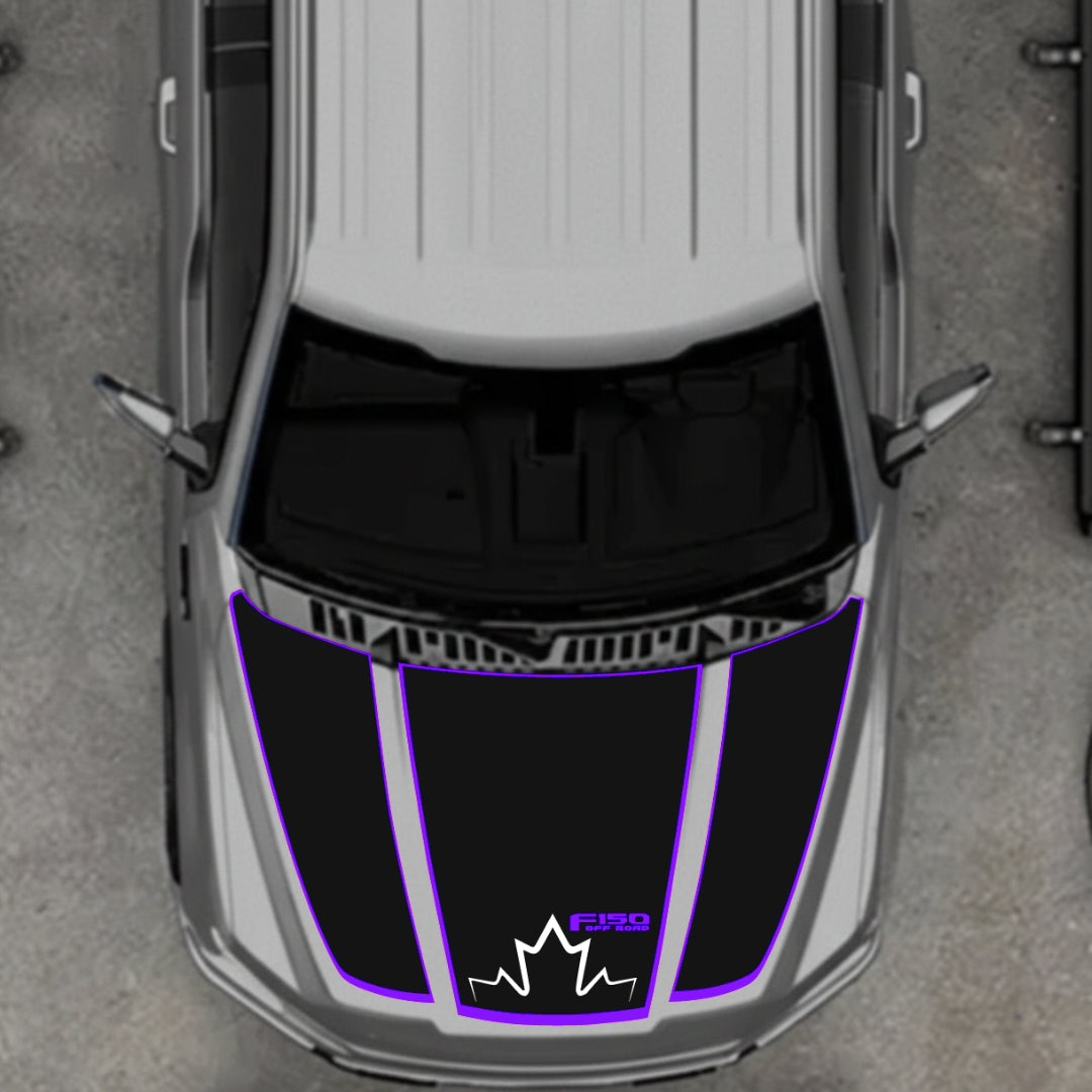 Hood Panel Decal/Sticker - Canada Style 1 - Cut - Border Graphic Kit - For Ford F-150 2020-2026 - Premium Vinyl