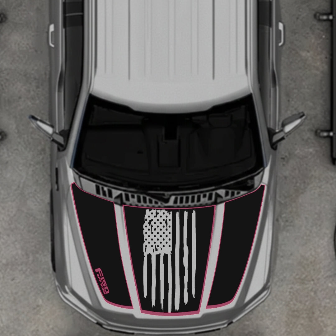 Hood Panel Decal/Sticker - USA Style 2 - Cut - Border Graphic Kit - For Ford F-150 2020-2026 - Premium Vinyl