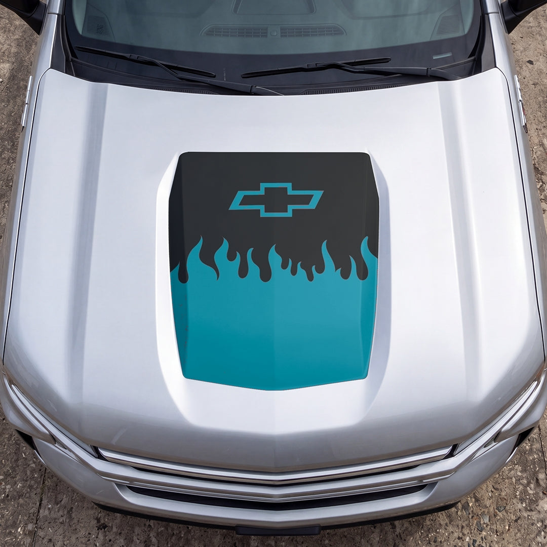 Hood Panel Decal/Sticker - Burning Flames Graphic Decal Graphic Kit - For Chevrolet Silverado 2019-2024 - Premium Vinyl