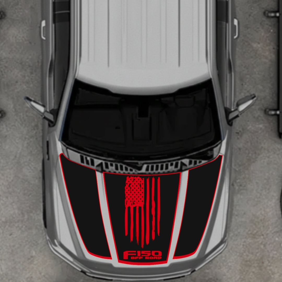 Hood Panel Decal/Sticker - USA Style 3 - Border Graphic Kit - For Ford F-150 2020-2026 - Premium Vinyl
