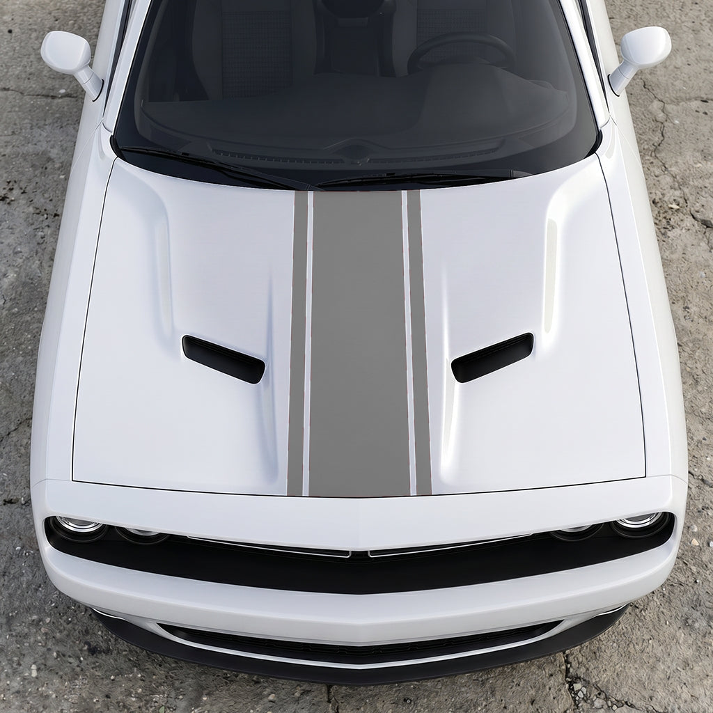 Hood Panel Decal/Sticker - Classic Rally Center Stripe - Dual-Pin Accent Hood & Trunk Racing Graphic Kit - For Dodge Challenger 2015-2024 - Premium Vinyl