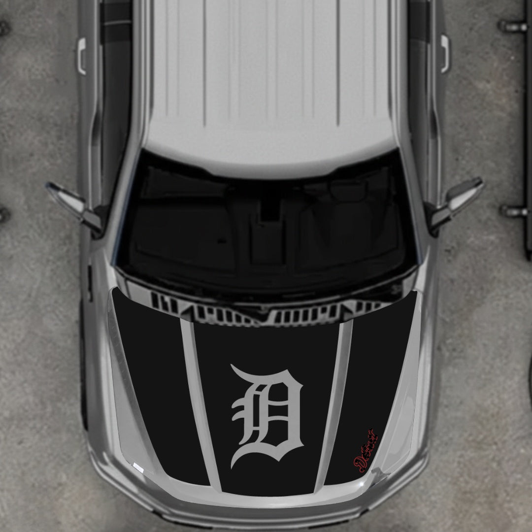 Hood Panel Decal/Sticker - Detroit Intial - Cut Graphic Kit - For Ford F-150 2020-2026 - Premium Vinyl