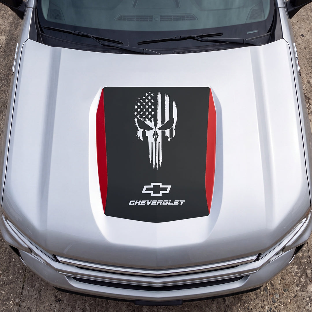 Hood Panel Decal/Sticker - American Punisher Graphic Decal Graphic Kit - For Chevrolet Silverado 2019-2024 - Premium Vinyl