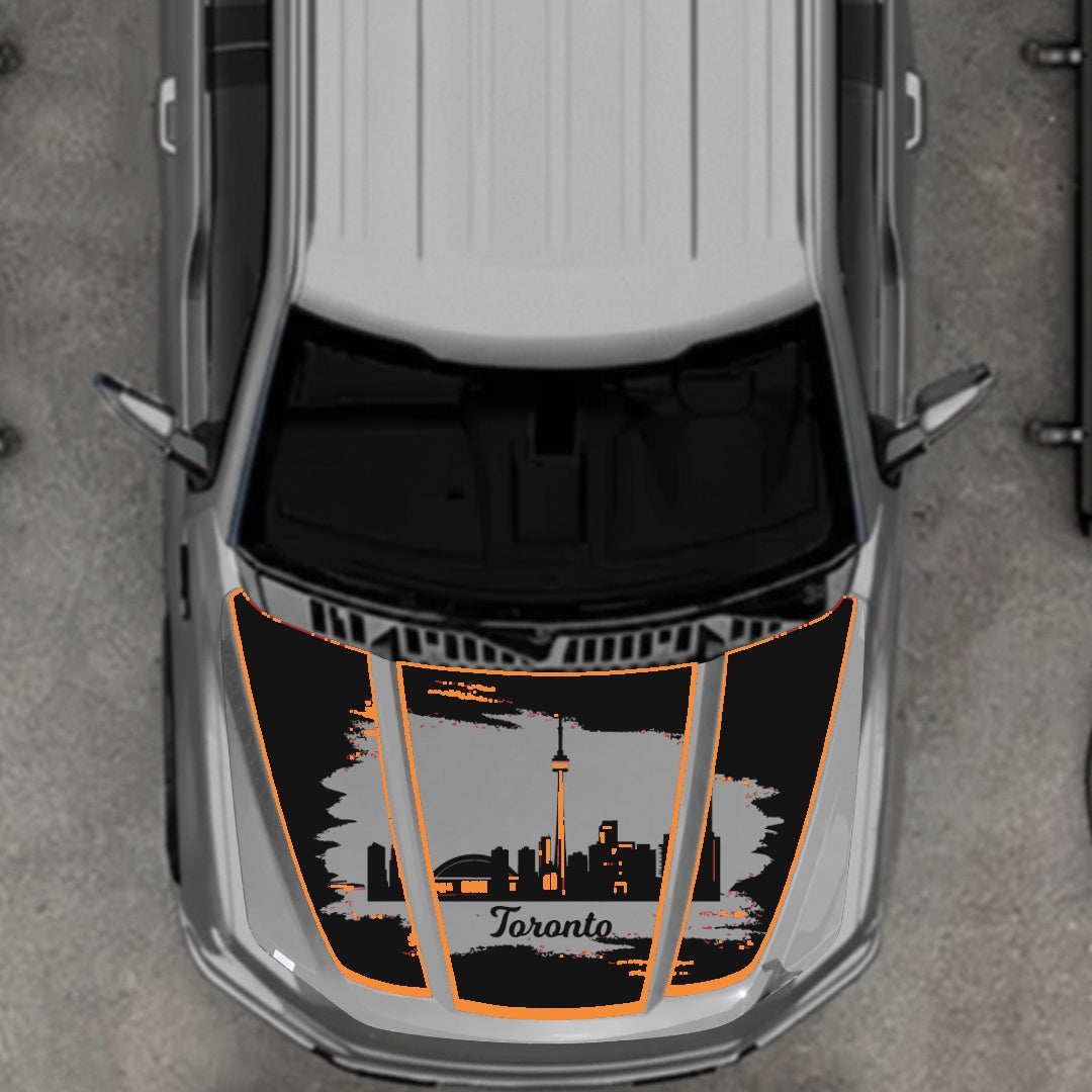 Hood Panel Decal/Sticker - Toronto - Cut - Border Graphic Kit - For Ford F-150 2020-2026 - Premium Vinyl