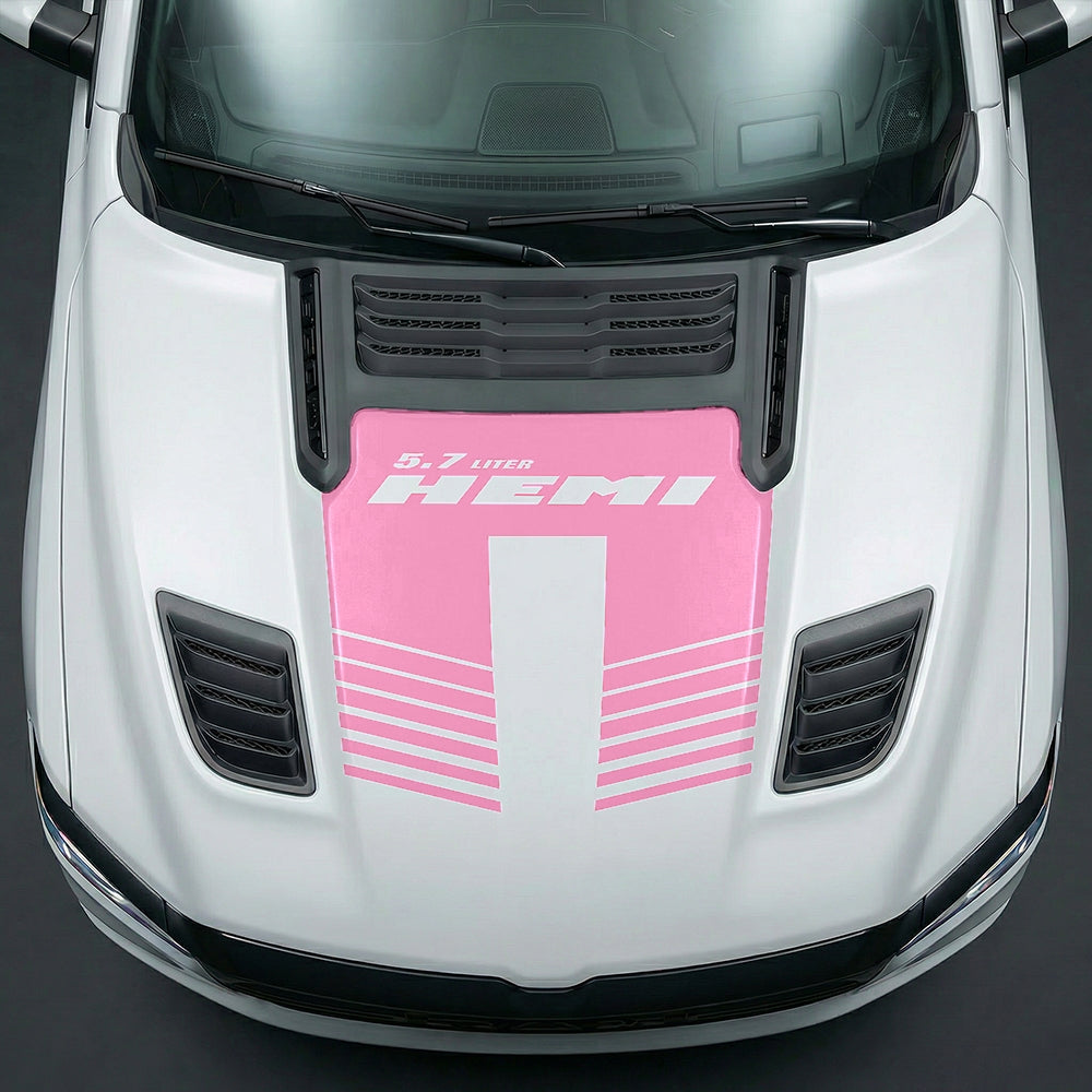Hood Panel Decal/Sticker - Aggressive 5.7L HEMI Slotted Strobe Graphic Kit - For Dodge Ram 2019-2025 - Premium Vinyl