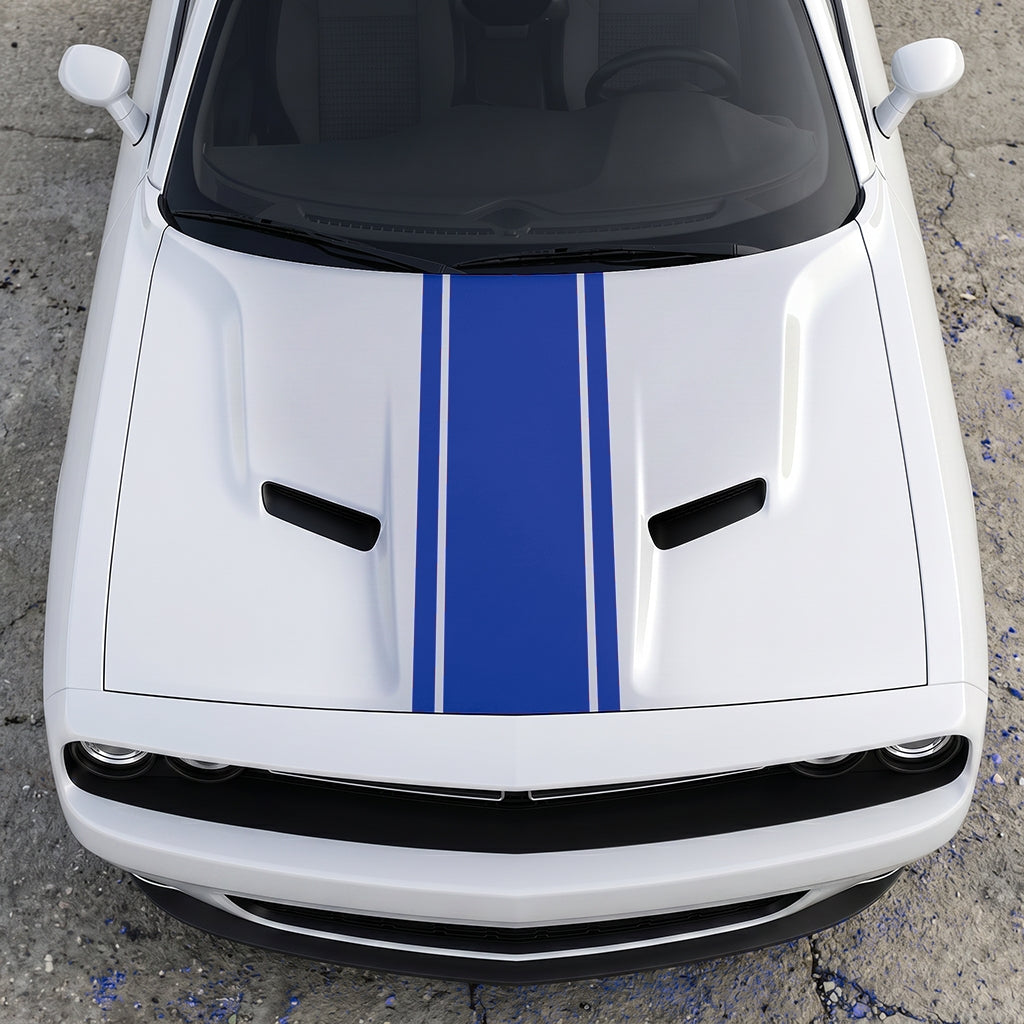 Hood Panel Decal/Sticker - Classic Rally Center Stripe - Dual-Pin Accent Hood & Trunk Racing Graphic Kit - For Dodge Challenger 2015-2024 - Premium Vinyl