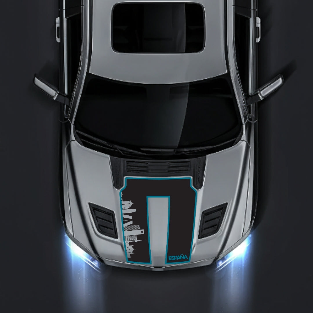 Performance Hood Panel Decal/Sticker - Spain Skyline - Cut - Border Graphic Kit - For Dodge RAM 1500 2019-2025 - Premium Vinyl