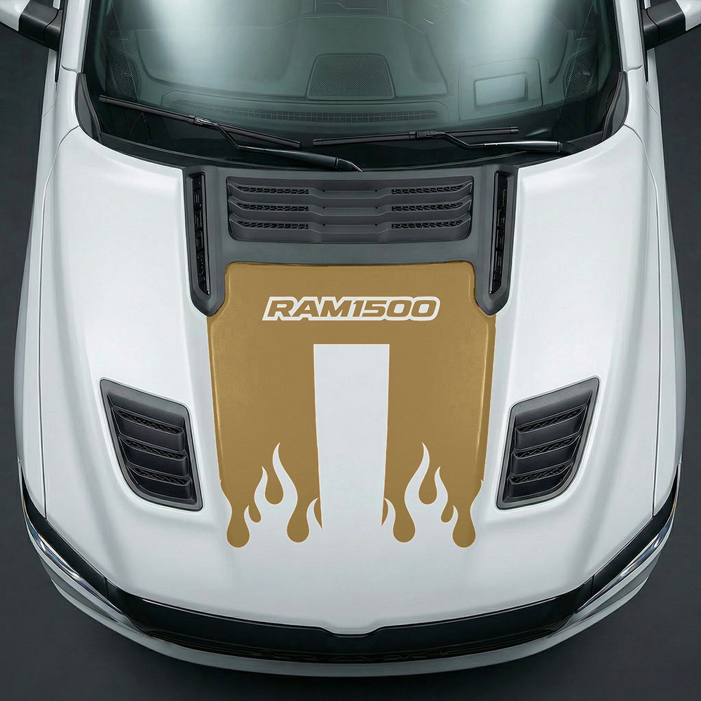 Hood Panel Decal/Sticker - RAM 1500 Flaming U-Shape Graphic Kit - For Dodge Ram 2019-2025 - Premium Vinyl