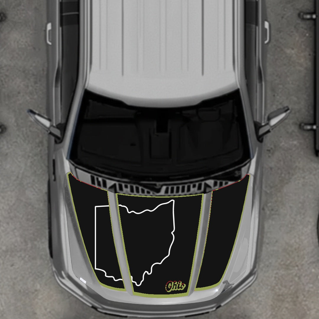 Hood Panel Decal/Sticker - Ohio - Cut - Border Graphic Kit - For Ford F-150 2020-2026 - Premium Vinyl