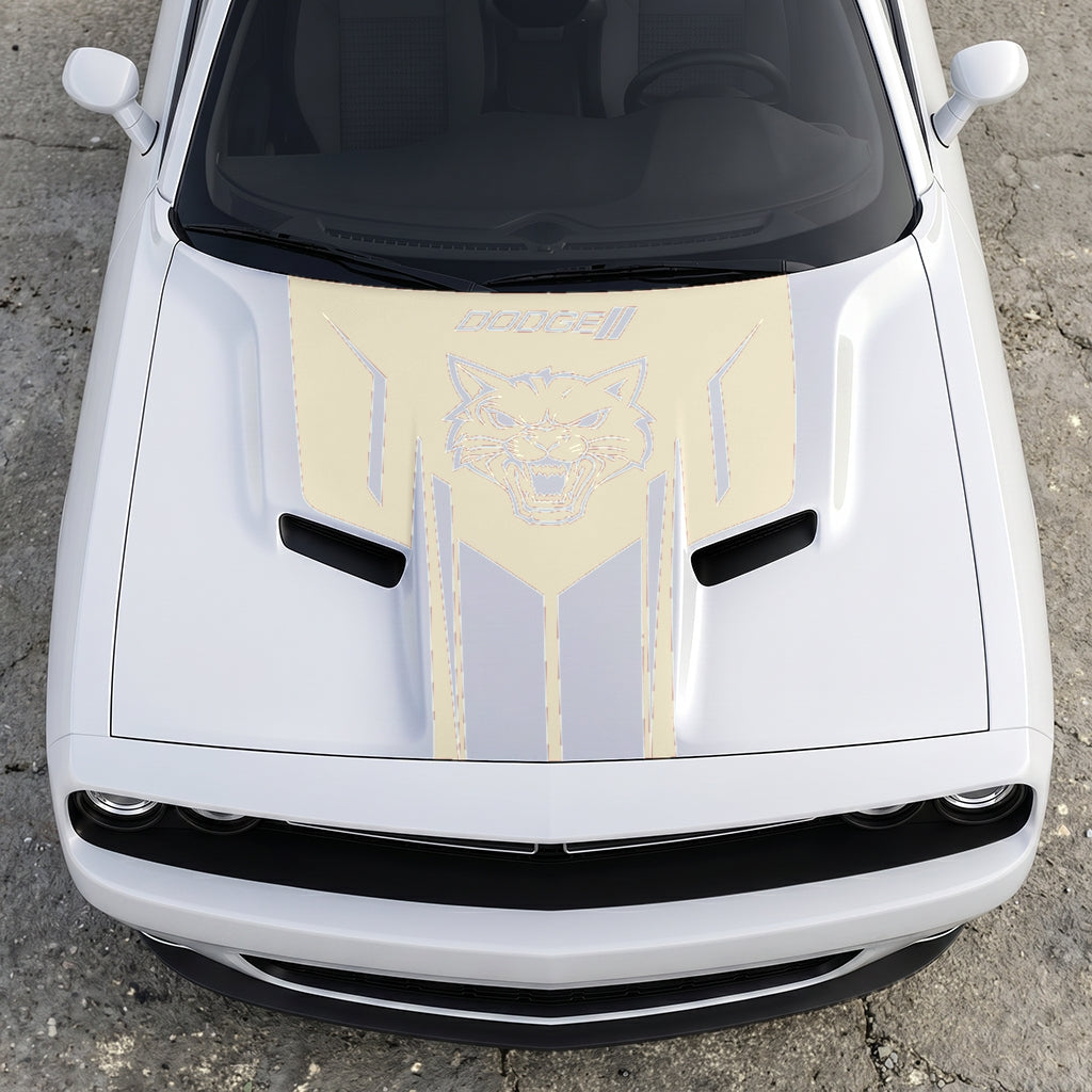 Hood Panel Decal/Sticker - Hellcat Frontal Assault Logo - Symmetrical Side-Accented Graphic Kit - For Dodge Challenger 2015-2024 - Premium Vinyl