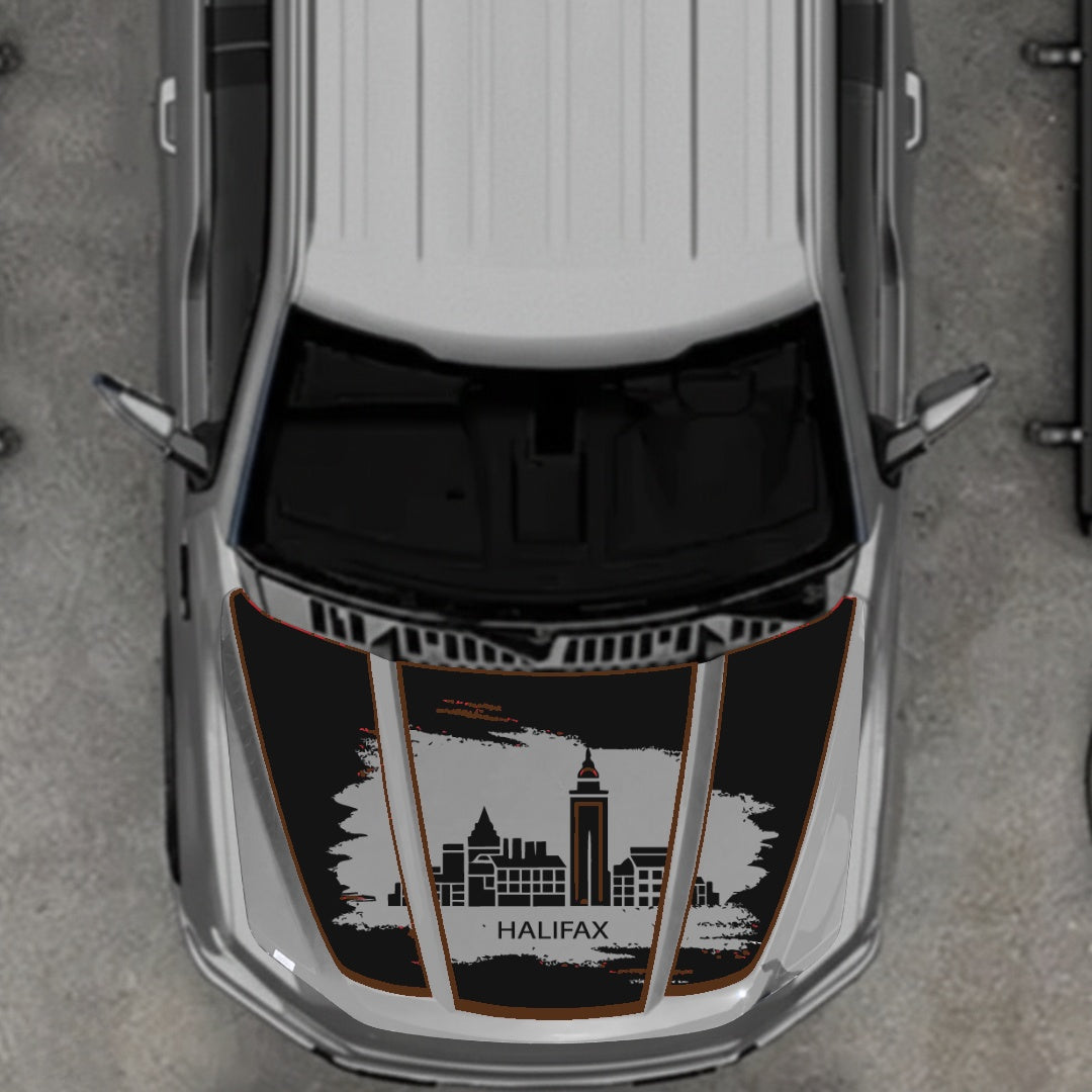 Hood Panel Decal/Sticker - Halifax - Cut - Border Graphic Kit - For Ford F-150 2020-2026 - Premium Vinyl