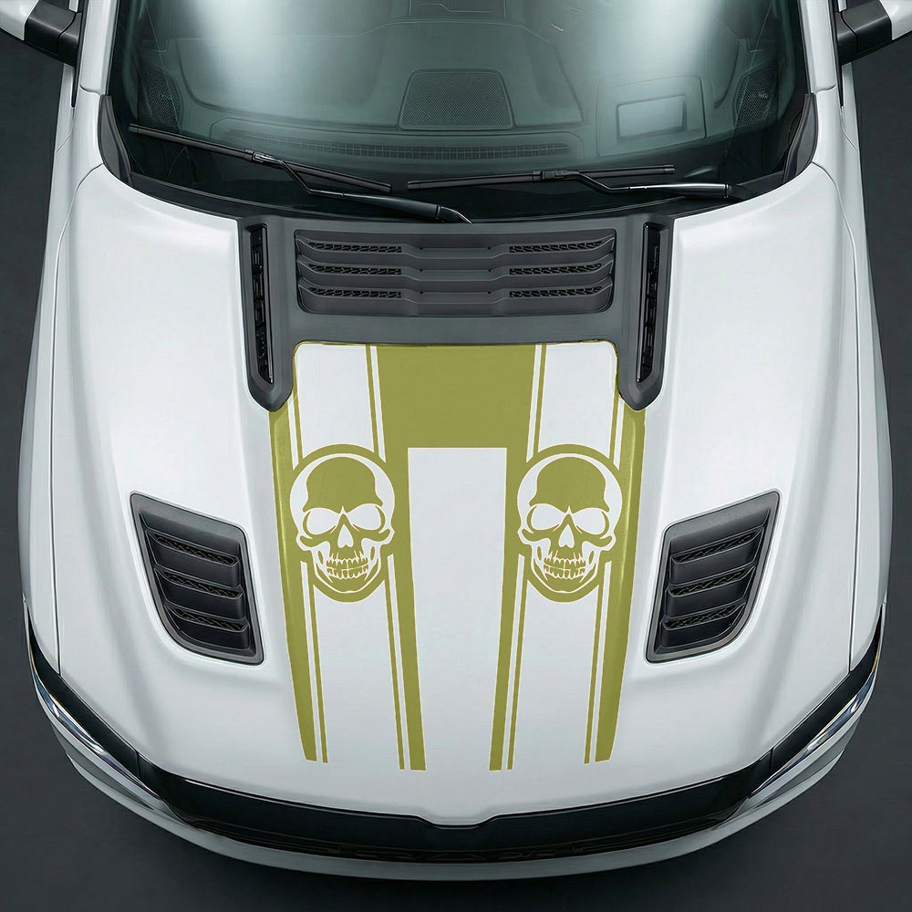 Hood Panel Decal/Sticker - Sinister Skull Racing Stripes U-Shape Graphic Kit - For Dodge Ram 2019-2025 - Premium Vinyl