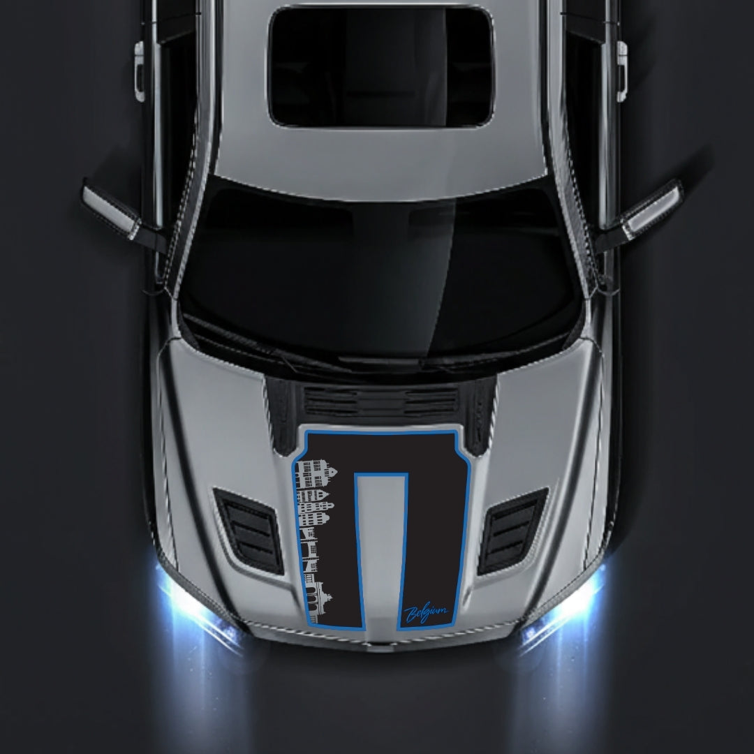 Performance Hood Panel Decal/Sticker - Belgium Skyline - Cut - Border Graphic Kit - For Dodge RAM 1500 2019-2025 - Premium Vinyl