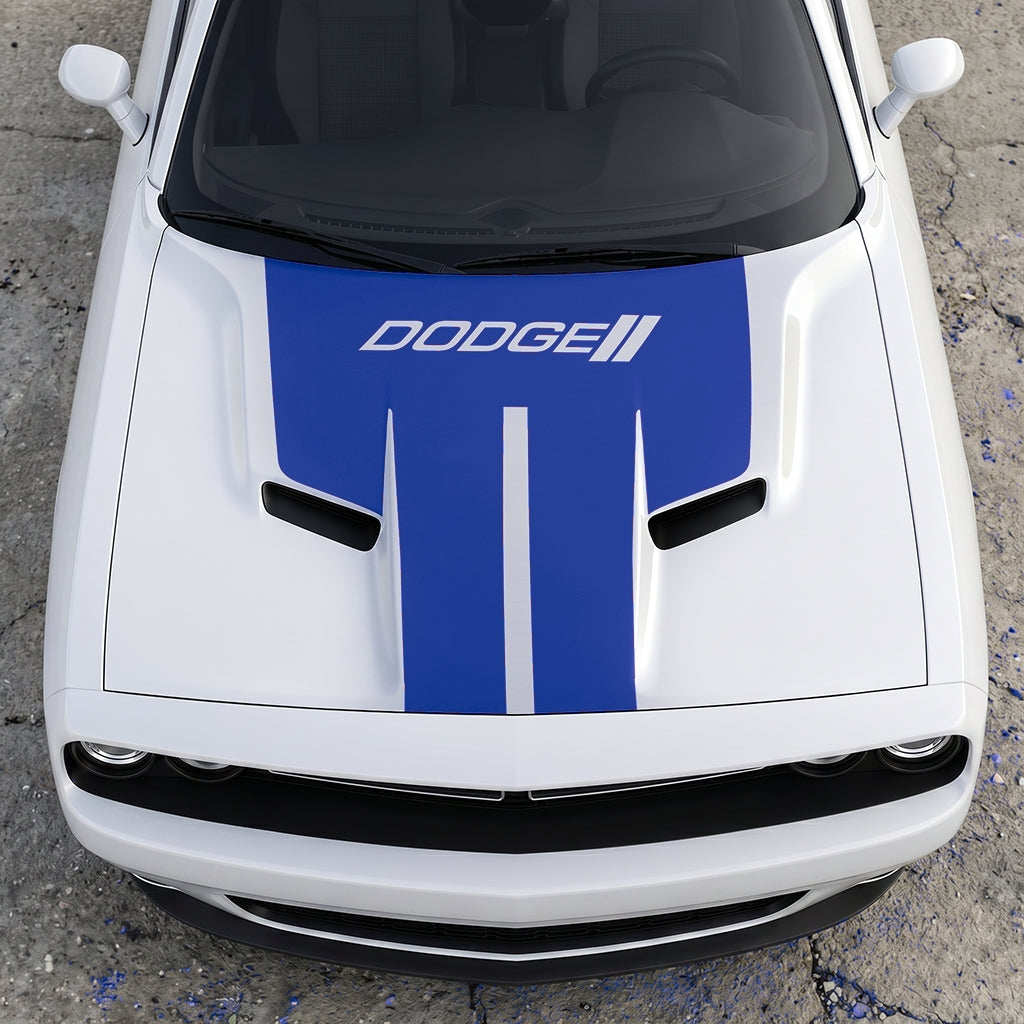 Hood Panel Decal/Sticker - Minimalist Dual-Band Racing Stripe - Clean Parallel Performance Overlay Graphic Kit - For Dodge Challenger 2015-2024 - Premium Vinyl
