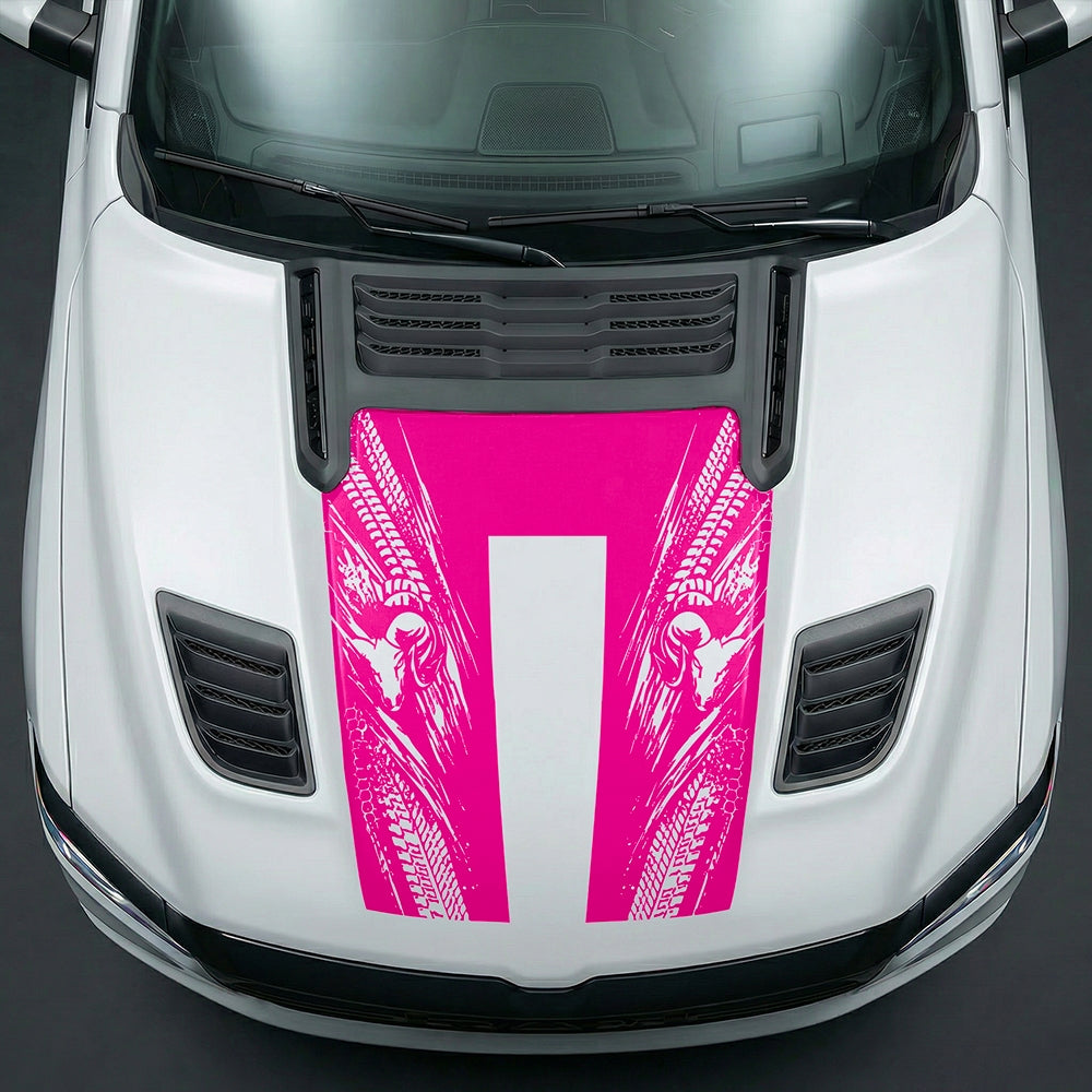 Hood Panel Decal/Sticker - Extreme Tread & Slash Ram Mascot U-Shape Graphic Kit - For Dodge Ram 2019-2025 - Premium Vinyl
