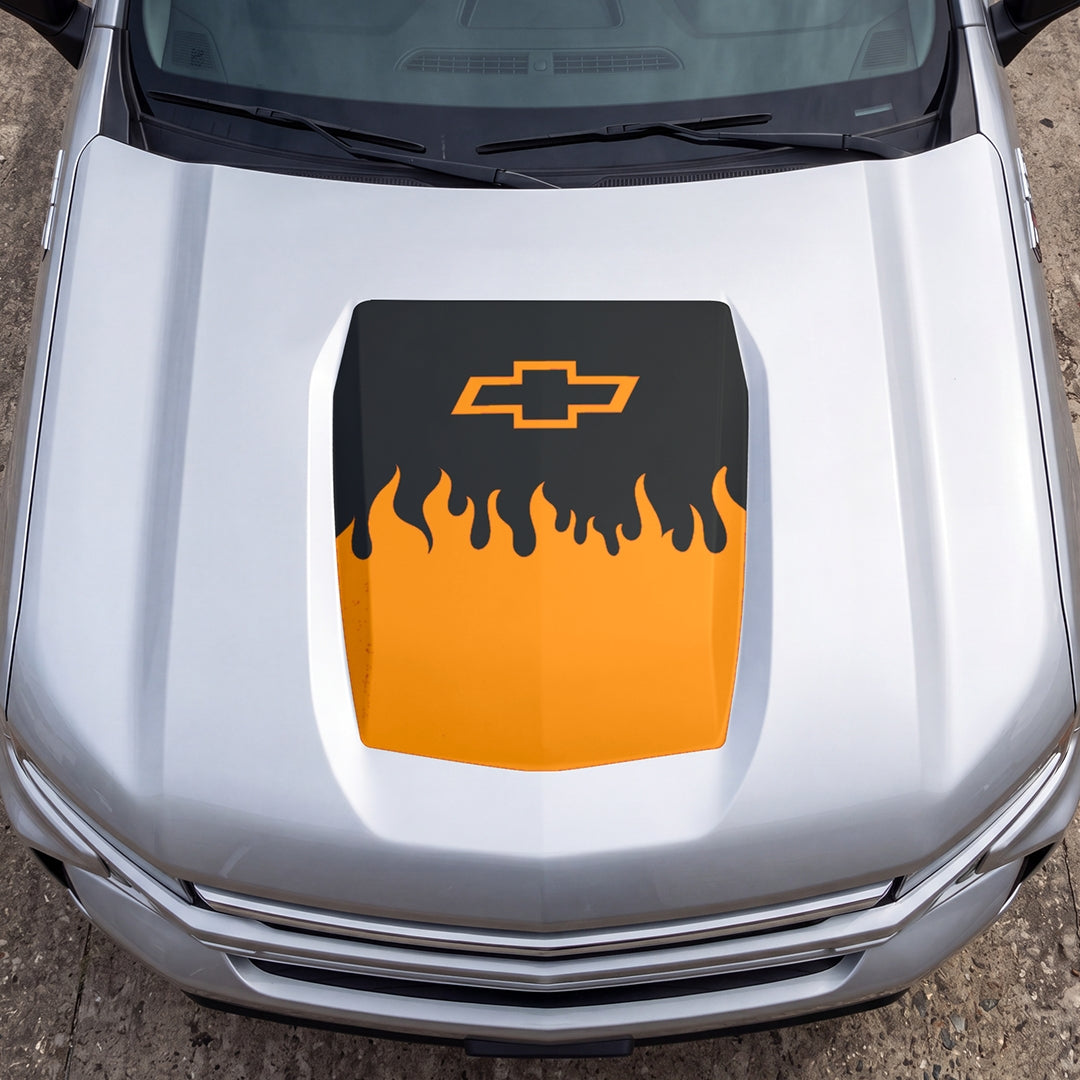 Hood Panel Decal/Sticker - Burning Flames Graphic Decal Graphic Kit - For Chevrolet Silverado 2019-2024 - Premium Vinyl