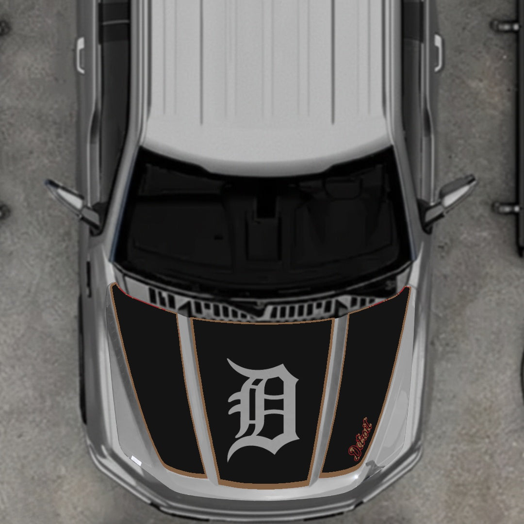 Hood Panel Decal/Sticker - Detroit Intial - Cut - Border Graphic Kit - For Ford F-150 2020-2026 - Premium Vinyl