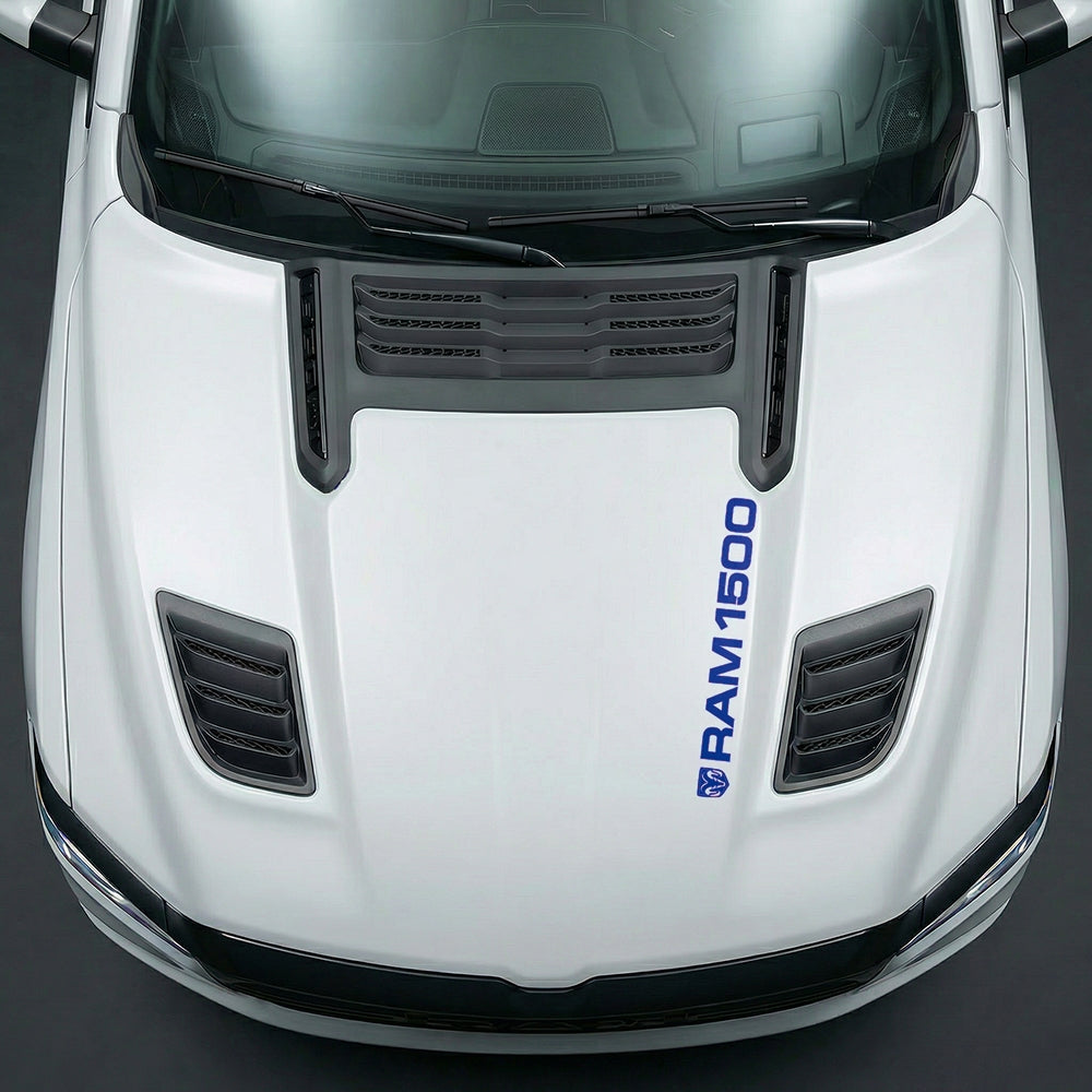 Hood Panel Decal/Sticker - Sleek Vertical RAM 1500 Text & Logo Minimalist - Cut Graphic Kit - For Dodge Ram 2019-2025 - Premium Vinyl