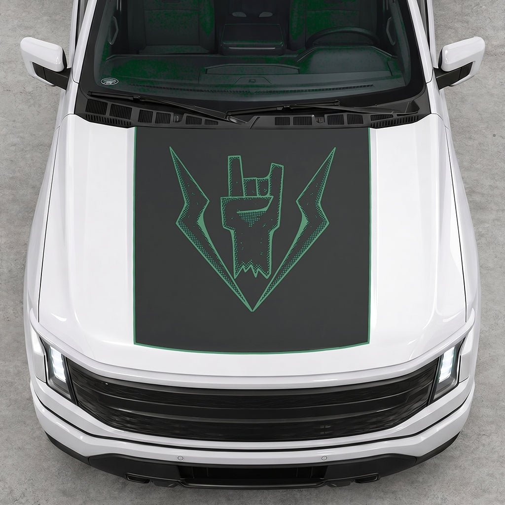 Hood Panel Decal/Sticker - Lightning Rock Hand Graphic Decal Graphic Kit - For FORD F-150 2015-2020 - Premium Vinyl