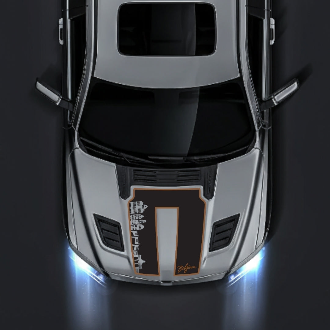 Performance Hood Panel Decal/Sticker - Belgium Skyline - Cut - Border Graphic Kit - For Dodge RAM 1500 2019-2025 - Premium Vinyl
