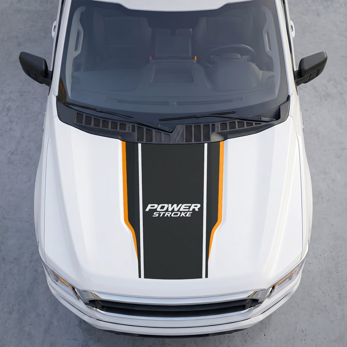 Hood Panel Decal/Sticker - Power Stroke Edition Hood Decal Wrap – Matte Black Center Sport Shield with White Track Stripes Graphic Kit - For Ford F-150 F150 2015-2020 - Premium Vinyl