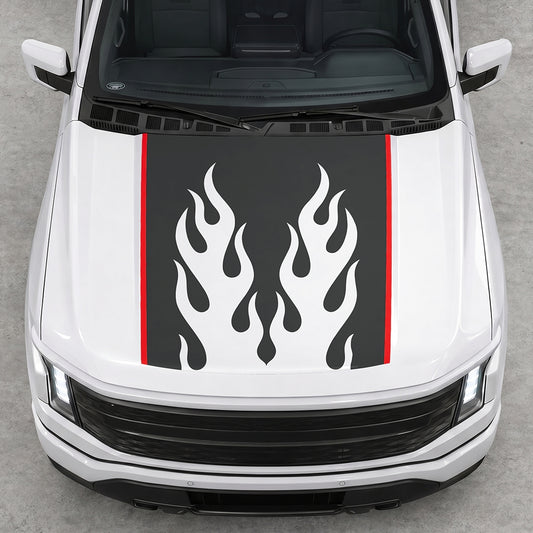 Hood Panel Decal/Sticker - Twin Burning Flames Graphic Decal Graphic Kit - For Ford F-150 2015-2020 - Premium Vinyl