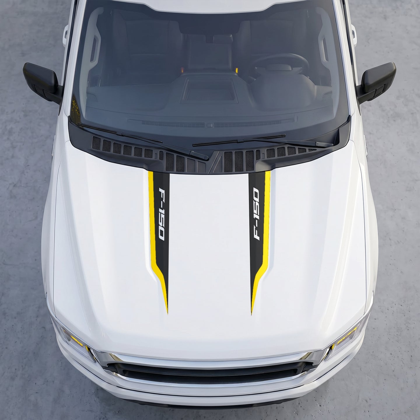 Hood Panel Decal/Sticker - Matte Black Hood Cowl Accent Stripes – Dual Side Edge Vinyl Decals with Horizontal Logo Graphic Trim Graphic Kit - For Ford F-150 F150 2015-2020 - Premium Vinyl