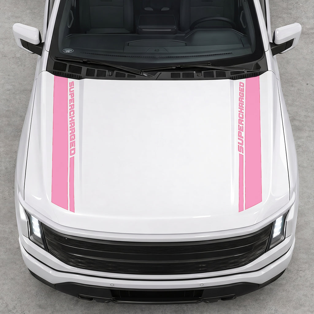 Hood Panel Decal/Sticker - Double Side SuperCharged Graphic Decal Graphic Kit - For Ford F-150 2015-2020 - Premium Vinyl