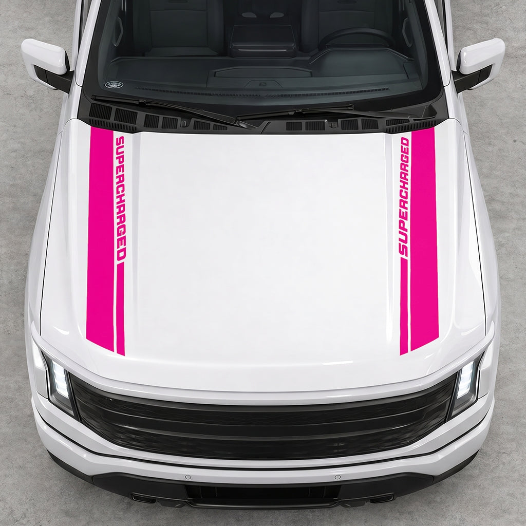 Hood Panel Decal/Sticker - Double Side SuperCharged Graphic Decal Graphic Kit - For Ford F-150 2015-2020 - Premium Vinyl