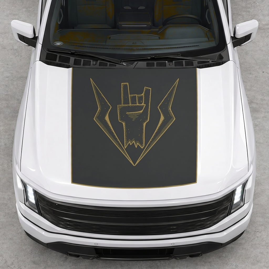 Hood Panel Decal/Sticker - Lightning Rock Hand Graphic Decal Graphic Kit - For FORD F-150 2015-2020 - Premium Vinyl