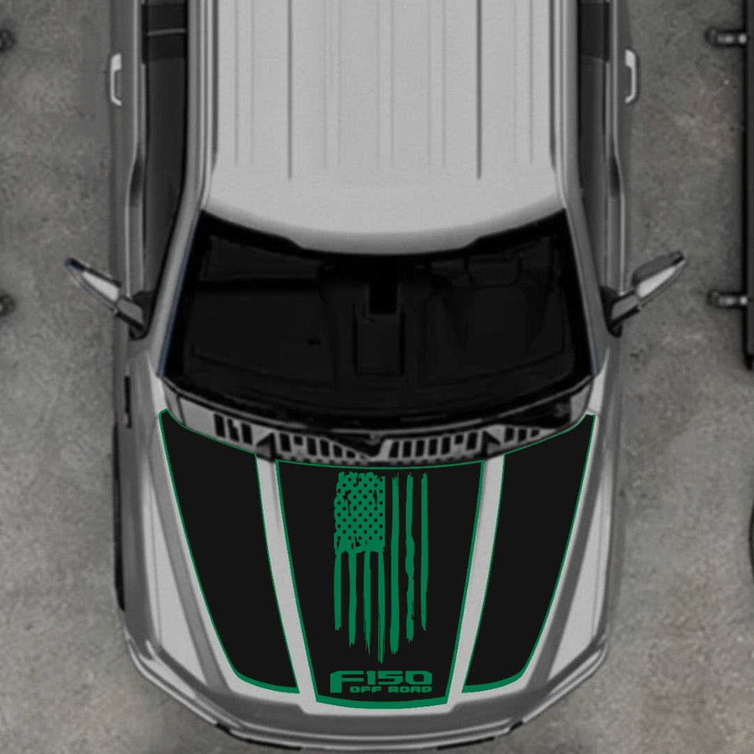 Hood Panel Decal/Sticker - USA Style 3 - Border Graphic Kit - For Ford F-150 2020-2026 - Premium Vinyl