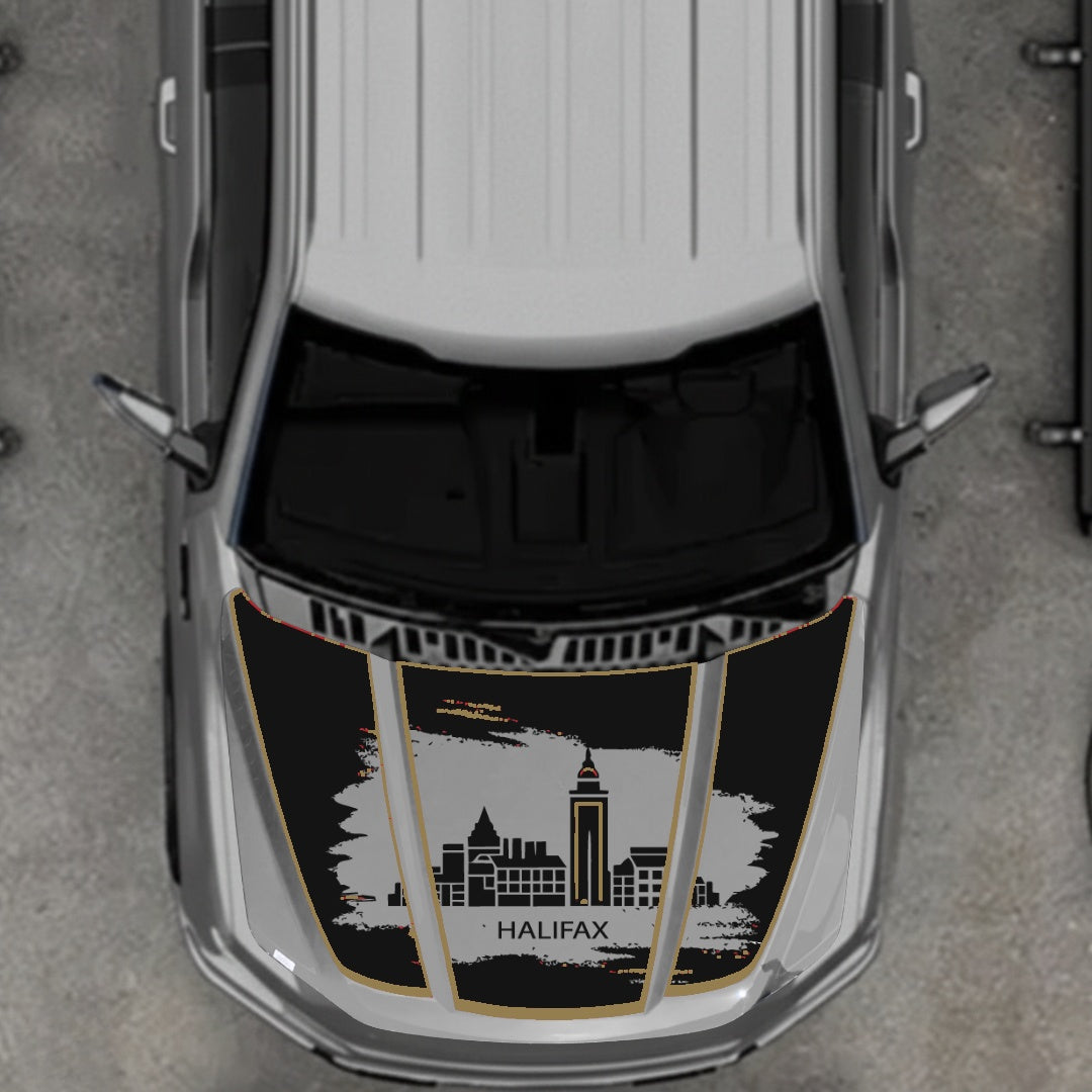 Hood Panel Decal/Sticker - Halifax - Cut - Border Graphic Kit - For Ford F-150 2020-2026 - Premium Vinyl