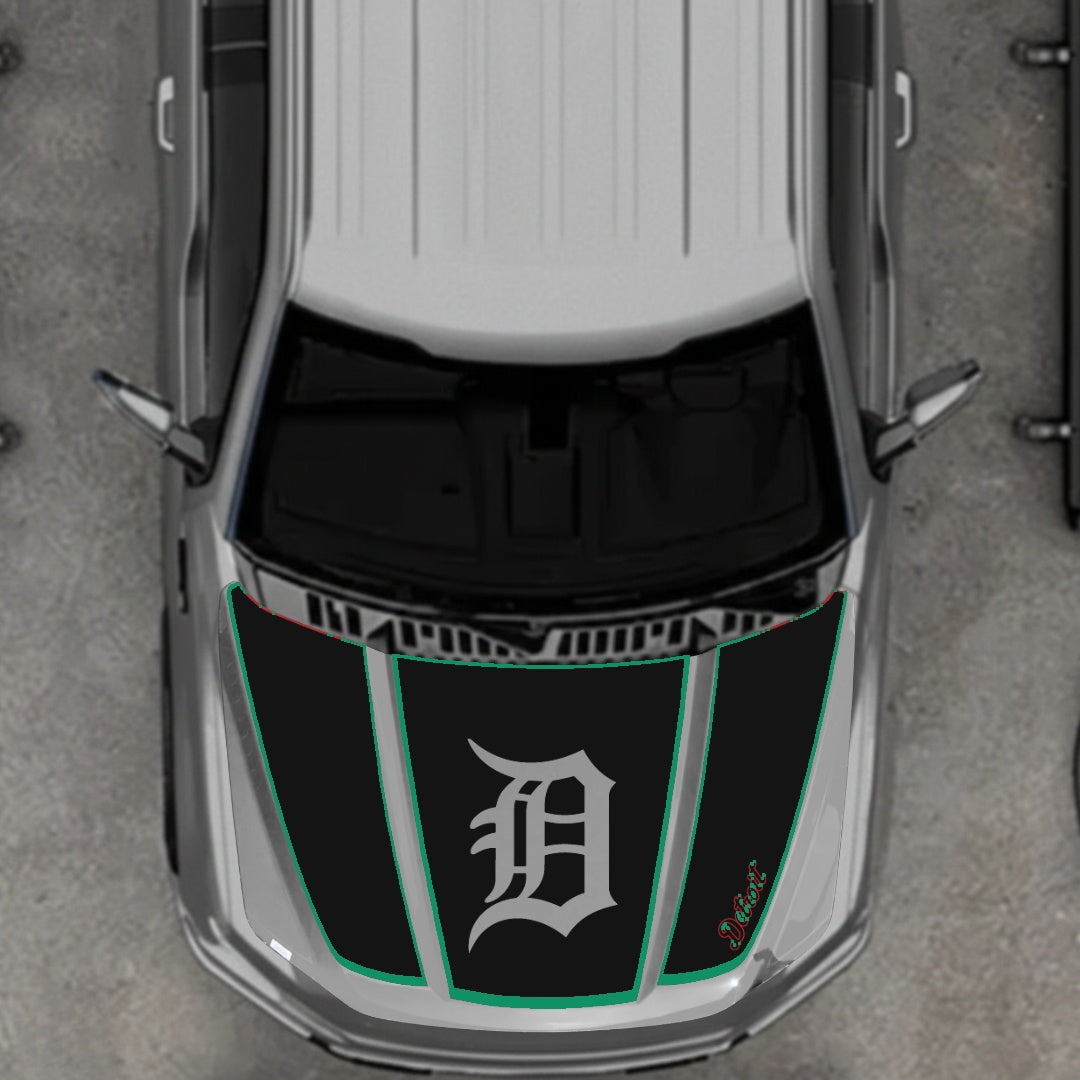 Hood Panel Decal/Sticker - Detroit Intial - Cut - Border Graphic Kit - For Ford F-150 2020-2026 - Premium Vinyl