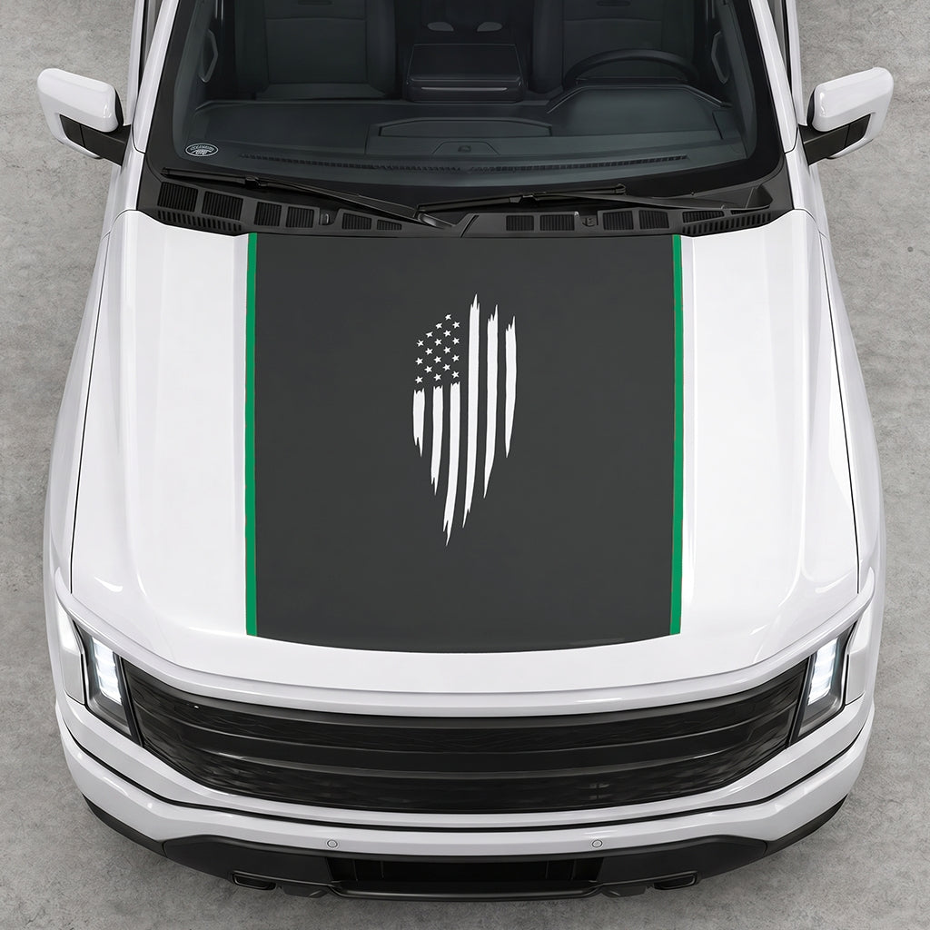 Hood Panel Decal/Sticker - Scratched America Flag Graphic Decal Graphic Kit - For Ford F-150 2015-2020 - Premium Vinyl