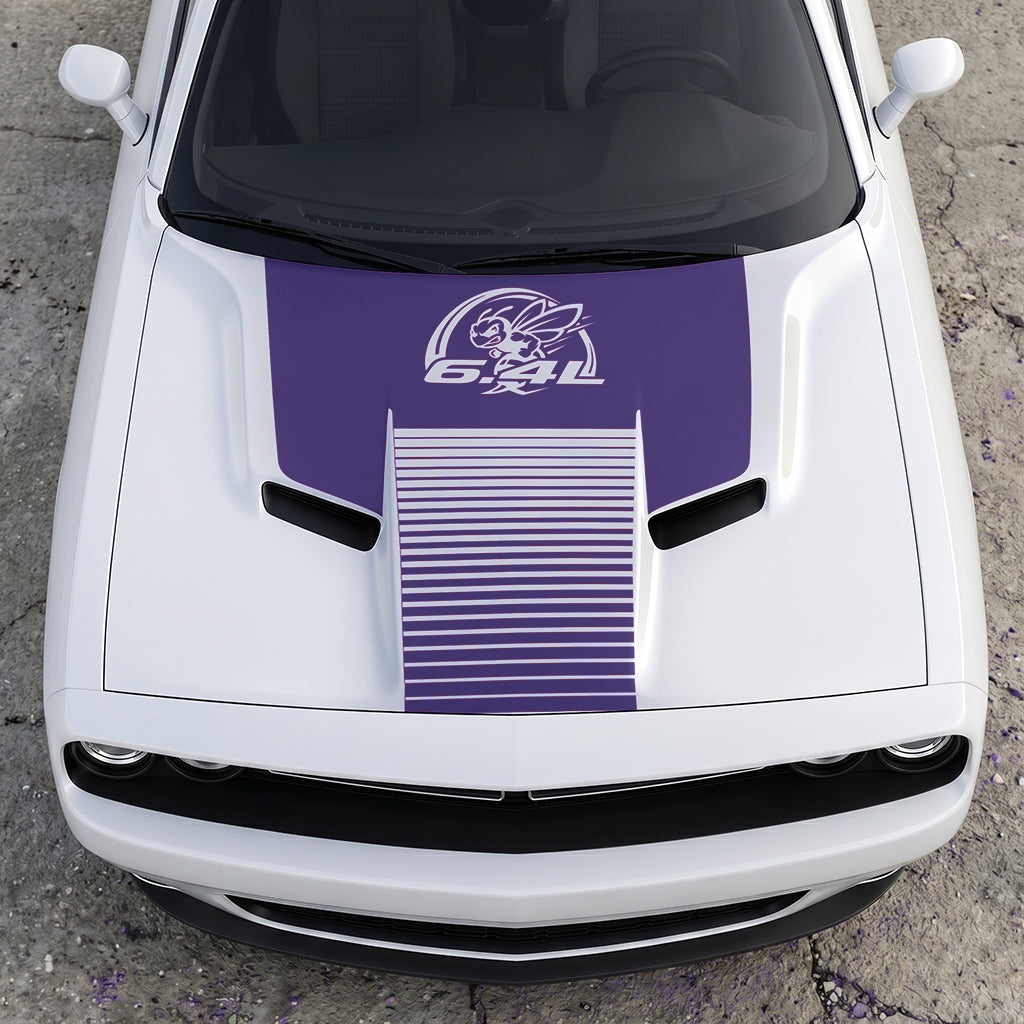 Hood Panel Decal/Sticker - Scat Pack 6.4L Bee Heritage Stripe - Custom Precision Cut Vinyl Overlay Graphic Kit - For Dodge Challenger 2015-2024 - Premium Vinyl