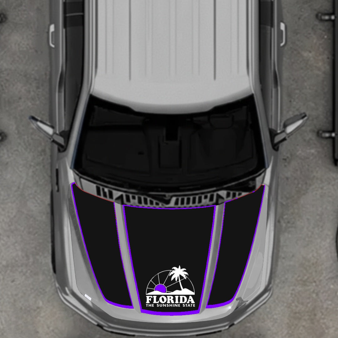 Hood Panel Decal/Sticker - Flordia - Cut - Border Graphic Kit - For Ford F-150 2020-2026 - Premium Vinyl