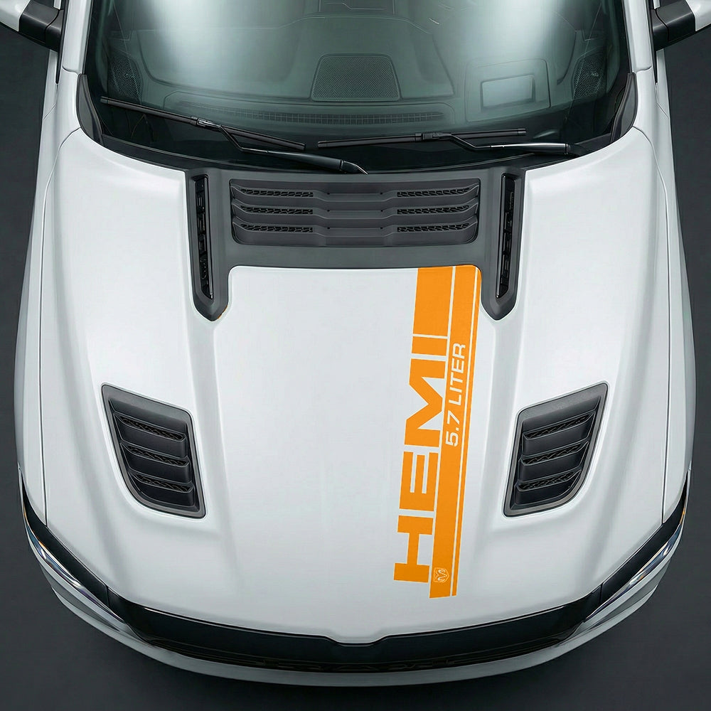 Hood Panel Decal/Sticker - Premium 5.7L HEMI Vertical Racing Stripe - Cut Graphic Kit - For Dodge Ram 2019-2025 - Premium Vinyl