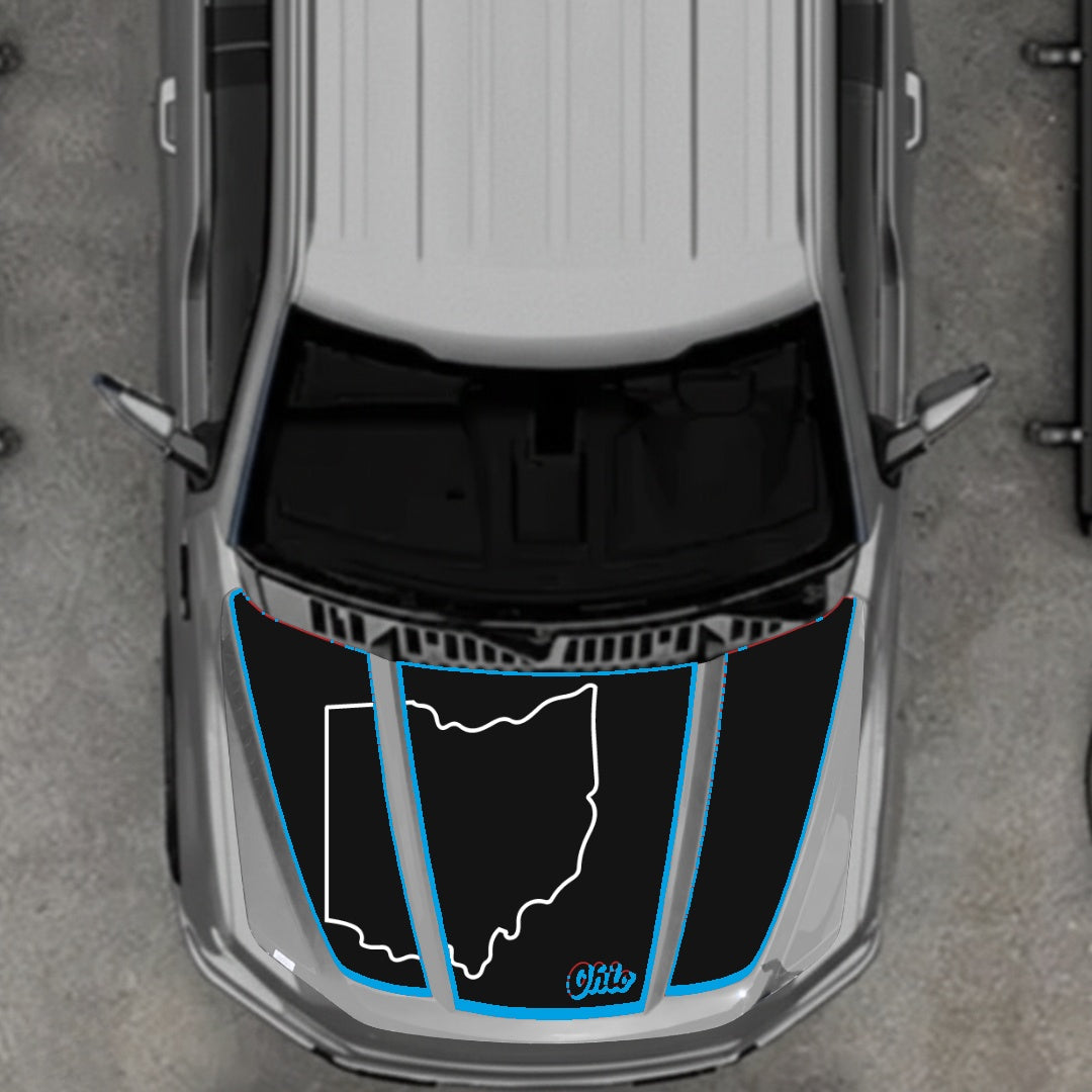 Hood Panel Decal/Sticker - Ohio - Cut - Border Graphic Kit - For Ford F-150 2020-2026 - Premium Vinyl
