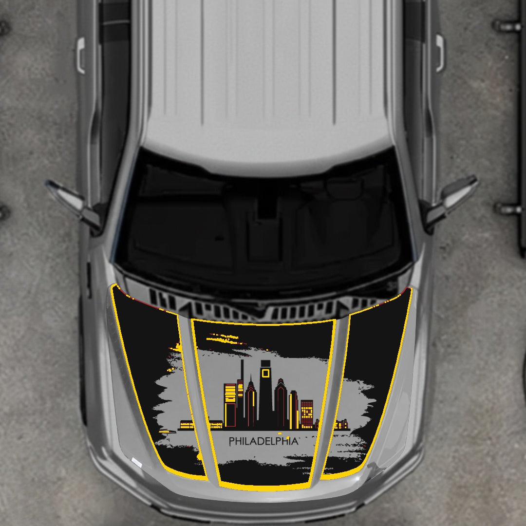 Hood Panel Decal/Sticker - Philadelphia - Cut - Border Graphic Kit - For Ford F-150 2020-2026 - Premium Vinyl