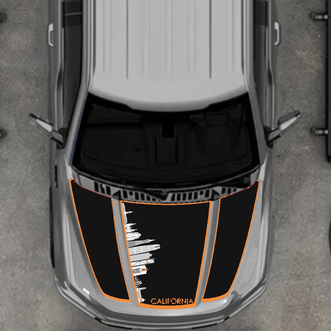 Hood Panel Decal/Sticker - California Skyline - Cut - Border Graphic Kit - For Ford F-150 2020-2026 - Premium Vinyl