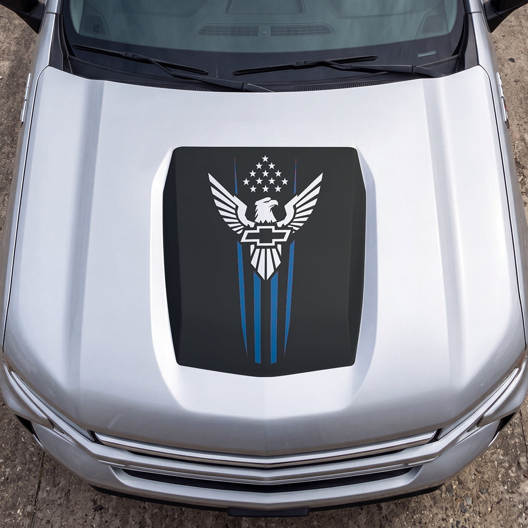 Hood Panel Decal/Sticker - Eagle with Stars Graphic Decal Graphic Kit - For Chevrolet Silverado 2019-2024 - Premium Vinyl